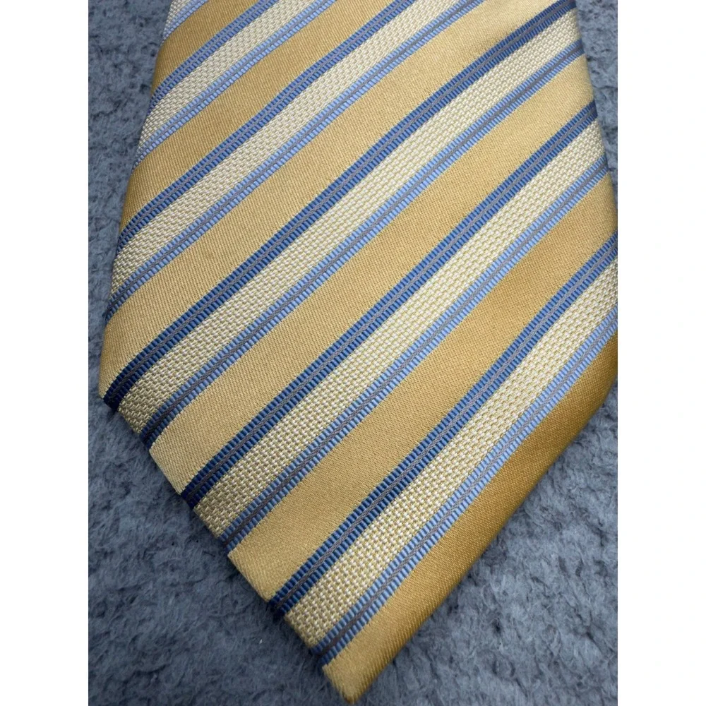 Canali Silk Repp Tie Yellow Blue Striped Made In Italy Designer Necktie